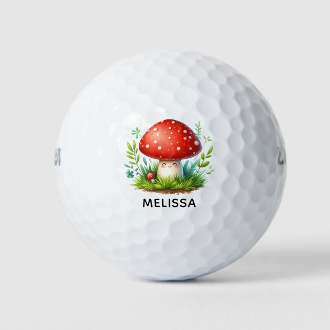 Happy Mushroom Redcap Illustration Individuelle Na Golfball (Vorderseite)