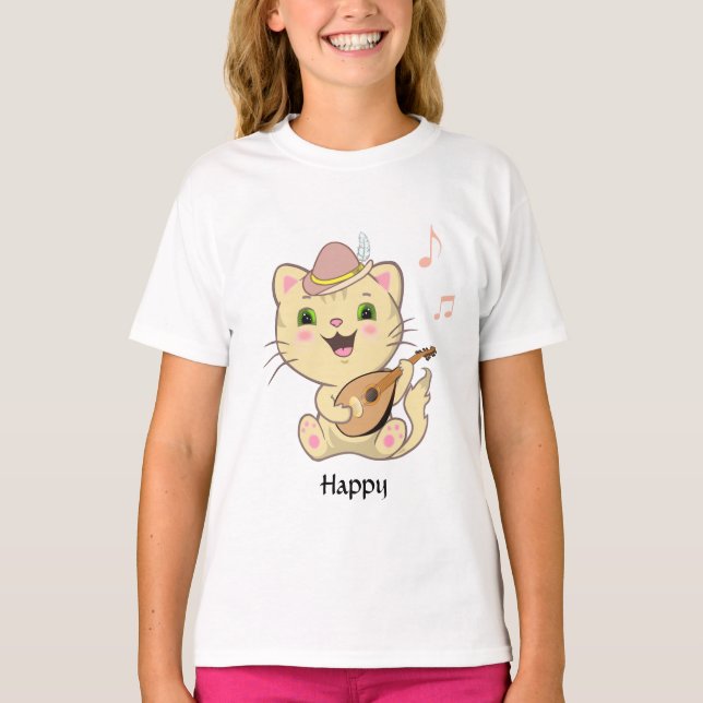Happy Musical Ginger Tabby Kitty Cat T-Shirt (Vorderseite)