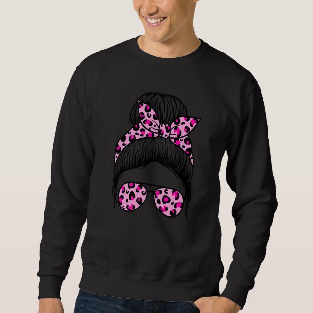 Happy Mütter Day 2022 Messy Bun Leopard Glasses H Sweatshirt (Vorderseite)