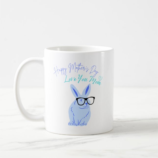 Happy Mütter Day Blue Bunny Kaffeetasse (Links)