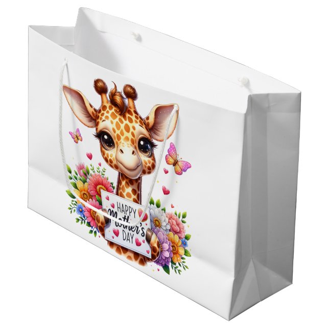 Happy Mütter Day Giraffe Große Geschenktüte (Vorderseite Schrägansicht)