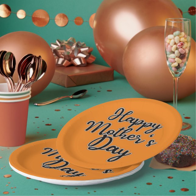 Happy Mütter Day Orange Paper Plate Pappteller (Multi)