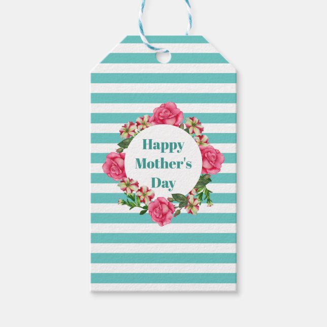 Happy Mütter Day Pink Rose Red White Petunia Geschenkanhänger (Vorderseite)