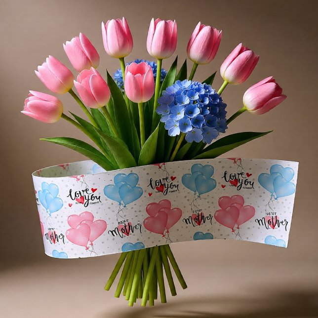 Happy Mutter Tag Baby pink & blau Thema Satinband (Pink Blue Heart Balloons Best Mother Love You Satin Ribbon)