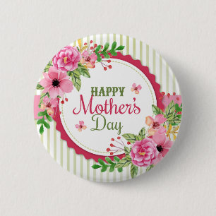 Happy Mutter Tag Vintage Blume Bouquet Rahmen Button