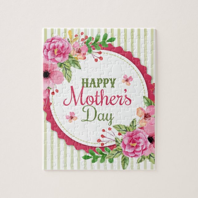 Happy Mutter Tag Vintage Blume Bouquet Rahmen Puzzle (Vertikal)