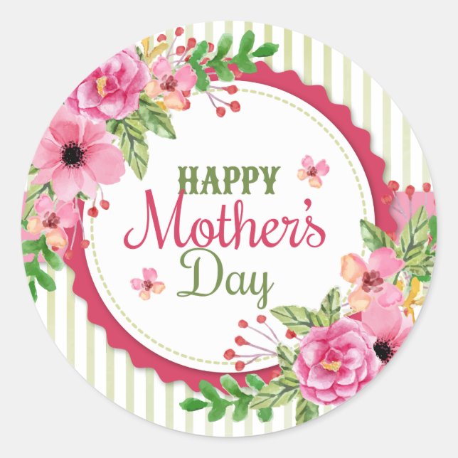 Happy Mutter Tag Vintage Blume Bouquet Rahmen Runder Aufkleber (Vorderseite)