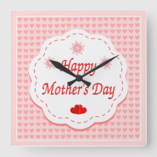 "HAPPY MUTTER'S DAY" PINK HEARTS QUADRATISCHE WANDUHR