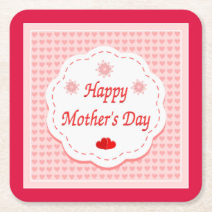 "HAPPY MUTTER'S DAY" PINK HEARTS RECHTECKIGER PAPPUNTERSETZER