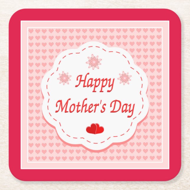 "HAPPY MUTTER'S DAY" PINK HEARTS RECHTECKIGER PAPPUNTERSETZER (Vorderseite)