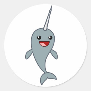 Happy Narwhal Runder Aufkleber
