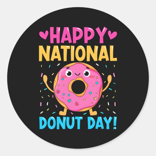 Happy National Donuts Day Backbaker Runder Aufkleber (Vorderseite)