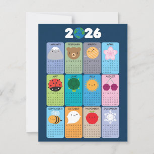 Happy Nature Kawaii 2026 Kalender Postkarte