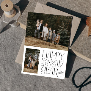 Happy neuen Jahr zwei Foto einfach elegant Feiertagskarte