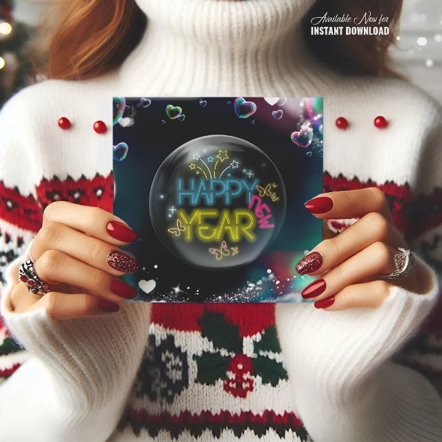 Happy neues Jahr elegant neon schwarze CARD Karte (Von Creator hochgeladen)