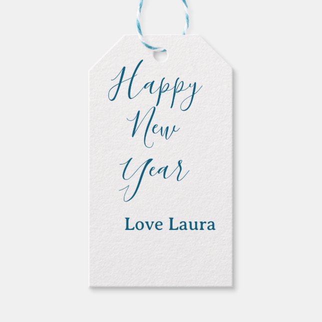 Happy neues Jahr hinzufügen Name Liebe blau schlic Geschenkanhänger (Vorderseite)