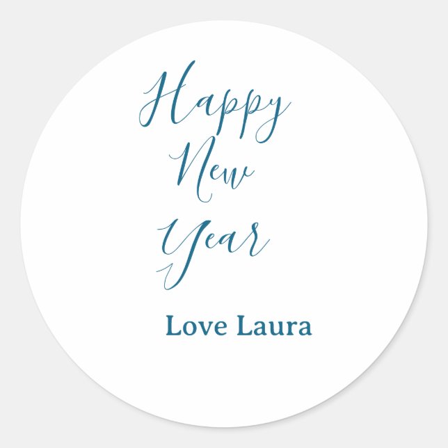 Happy neues Jahr hinzufügen Name Liebe blau schlic Runder Aufkleber (Vorderseite)