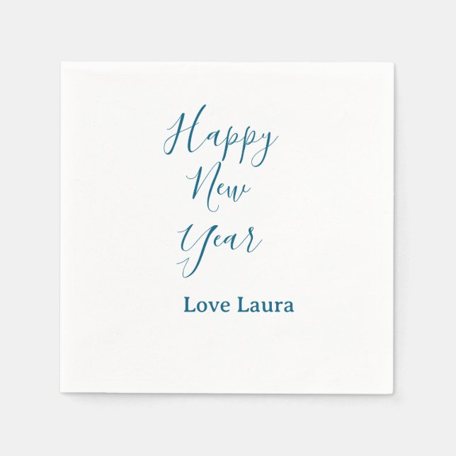 Happy neues Jahr hinzufügen Name Liebe blau schlic Serviette (Vorderseite)