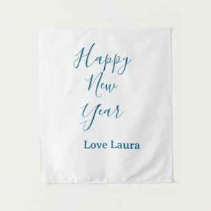 Happy neues Jahr hinzufügen Name Liebe blau schlic Wandteppich