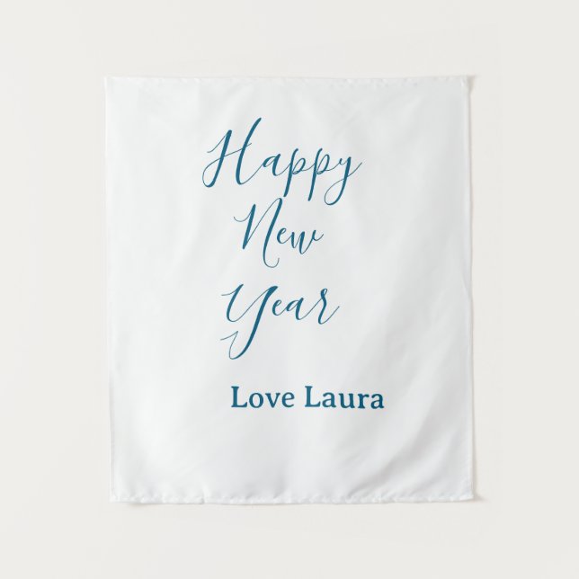 Happy neues Jahr hinzufügen Name Liebe blau schlic Wandteppich (Vorderseite)