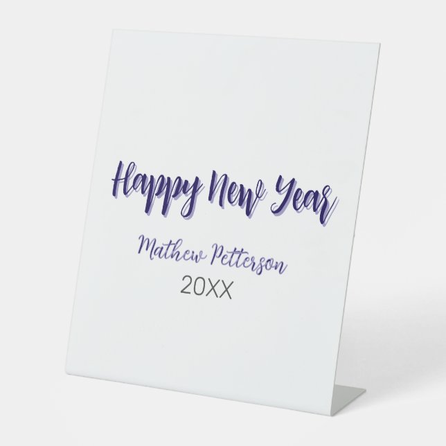 Happy neues Jahr lila schwarz hinzufügen Jahr einf Sockelschild (Vorderseite)