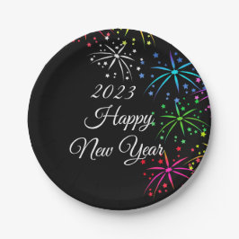 Happy neues Jahr Party farbenfrohe Feuerwerk schwa Pappteller