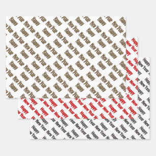 Happy Neujahr Roter Gelber Text Geschenkpapier Set