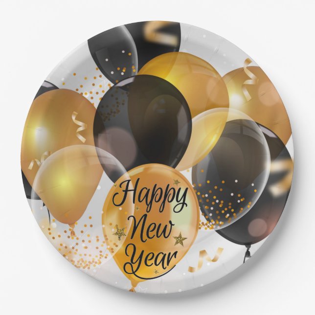 Happy New Balloons Pappteller (Vorderseite)