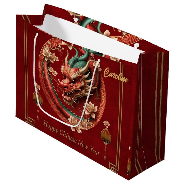 Happy new chinese dragon year große geschenktüte (Vorderseite Schrägansicht)