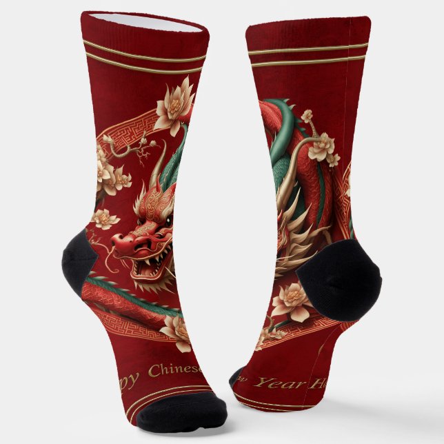 Happy new chinese dragon year socken (Gewinkelt)