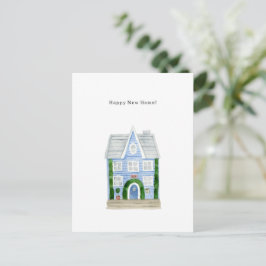 Happy New Home Quote Blue House Illustration Card Postkarte