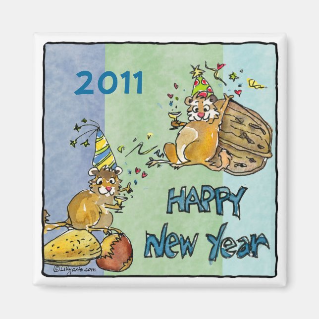 Happy New Year 2011 Chipmunks Cartoon Magnet (Vorne)