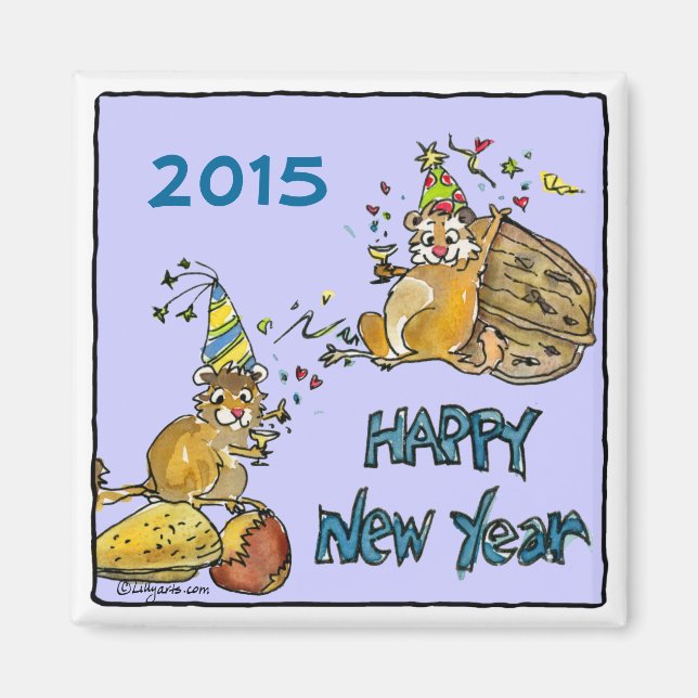 Happy New Year 2015 Chipmunks Cartoon Magnet (Vorne)