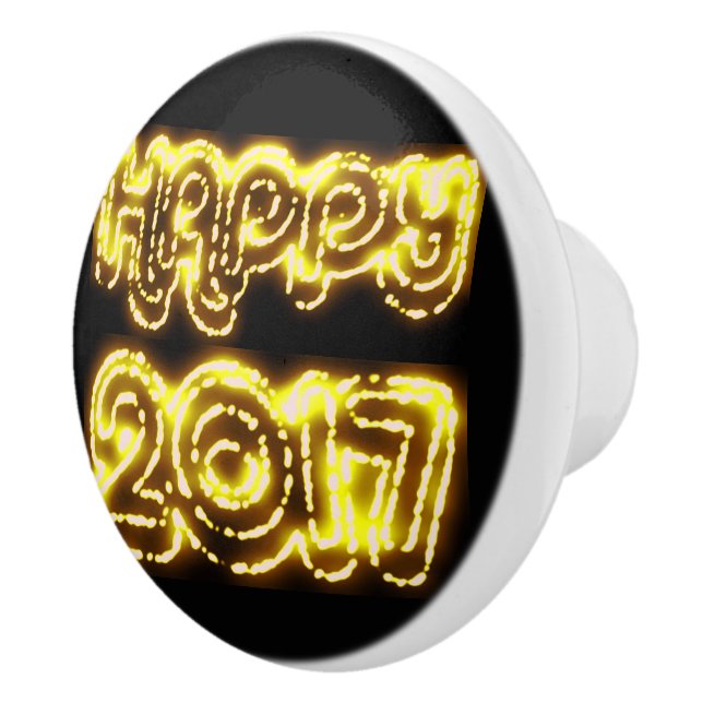 Happy New Year 2017 Black Shiny Gold Lights Knob Keramikknauf (Rechts)