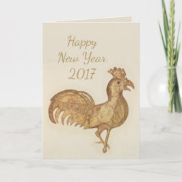 Happy New Year 2017 Rooster Vintag Watercolor Feiertagskarte