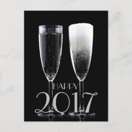 Happy New Year 2017 Schwarz-weiß Champagne Flute Feiertagspostkarte