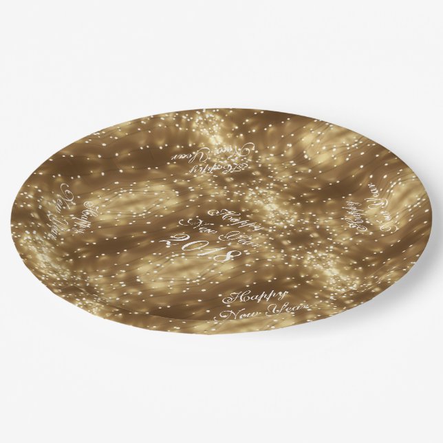 Happy New Year 2018 Elegante Reihe von Lichtern Pappteller (Schrägansicht)