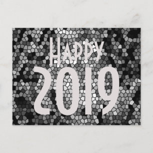 Happy New Year 2019 Mosaik Muster Schwarz-Weiß Feiertagspostkarte