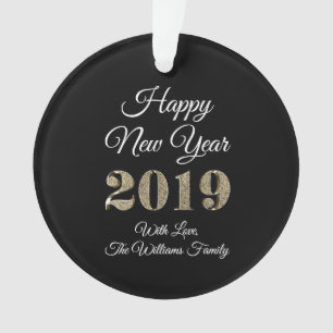 Happy New Year 2019 Schwarz-weiß Gold Elegant Ornament