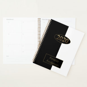 Happy New Year 2020 Black and White Gold Elegant Planer