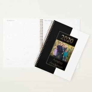 Happy New Year 2020 Black and White Gold Elegant Planer