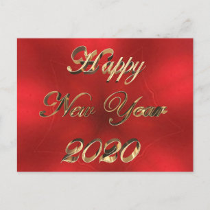 Happy New Year 2020 Script Red and Gold Chic Postkarte