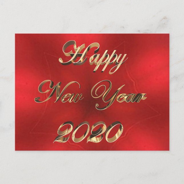 Happy New Year 2020 Script Red and Gold Chic Postkarte (Vorderseite)