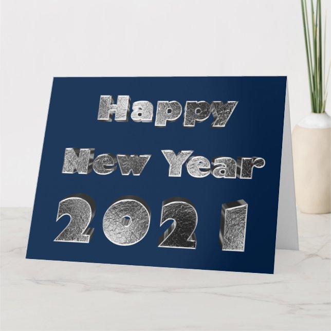 Happy New Year 2021 Elegant Chic Silver Blue Karte (Vorderseite)