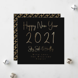 Happy New Year 2021 Elegant Gold Script Black Feiertagskarte