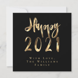 Happy New Year 2021 Elegantes Schwarz-Gold-Script Feiertagskarte