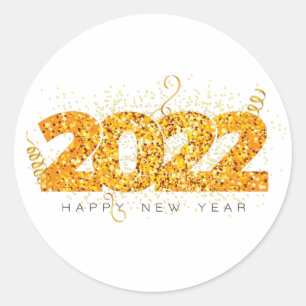 Happy New Year 2022 Design mit Glittered Number Runder Aufkleber