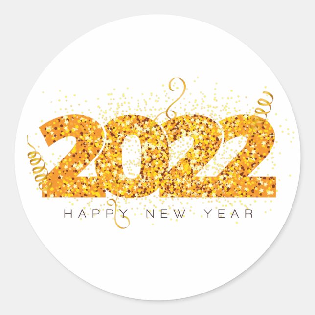 Happy New Year 2022 Design mit Glittered Number Runder Aufkleber (Vorderseite)