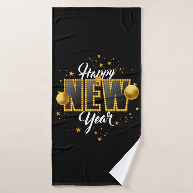 Happy New Year 2022 Design mit Light Bulb Letter Badehandtuch (Badehandtuch)