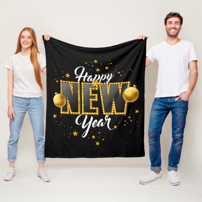 Happy New Year 2022 Design mit Light Bulb Letter Fleecedecke (Beispiel)